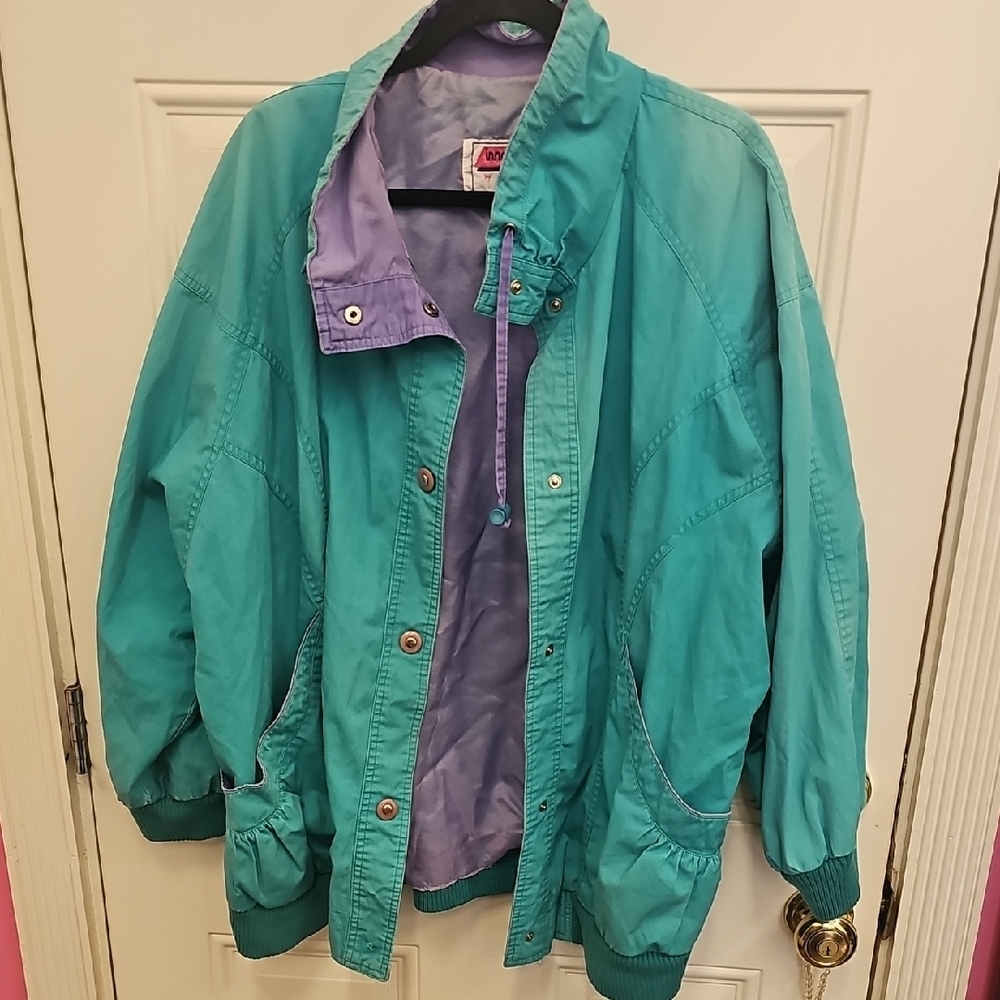 Vintage, Teal, Jacket, Casual, Retro, 80s, 90s, Streetwear, Unisex, Winter, Big